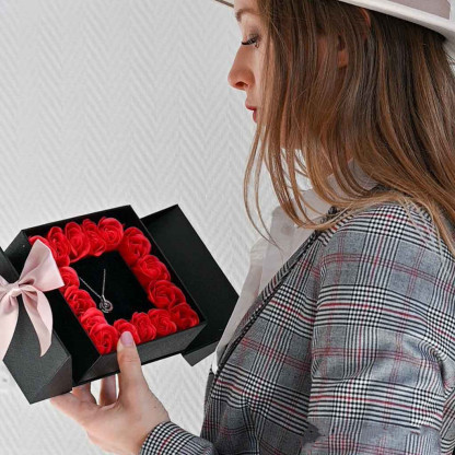 Caja de regalo caja de joya con lazo rosa eterna-Jessemade ES