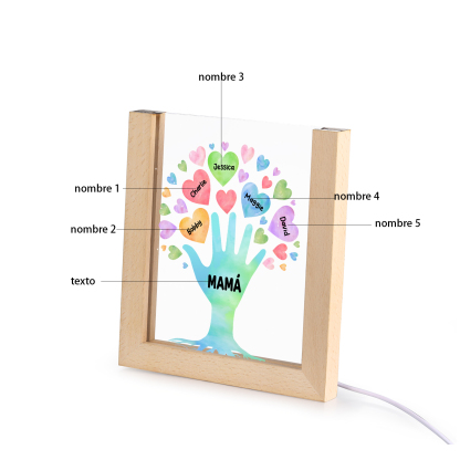 A mi mamá/abuela-Lámpara Personalizada con 2-8 Nombres y Texto "árbol y corazones" 3D Ilusión Luz de Noche-Jessemade ES