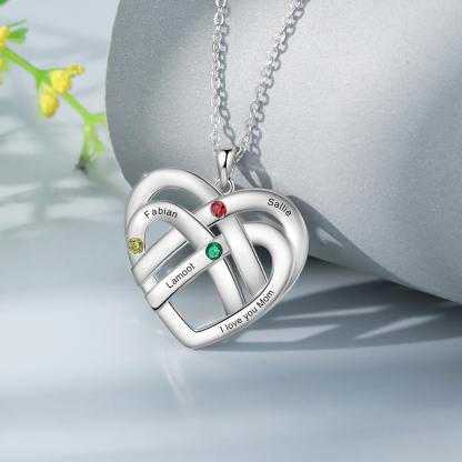 Collar de corazón con 3 nombres y piedras de nacimiento personalizados con texto-Jessemade ES