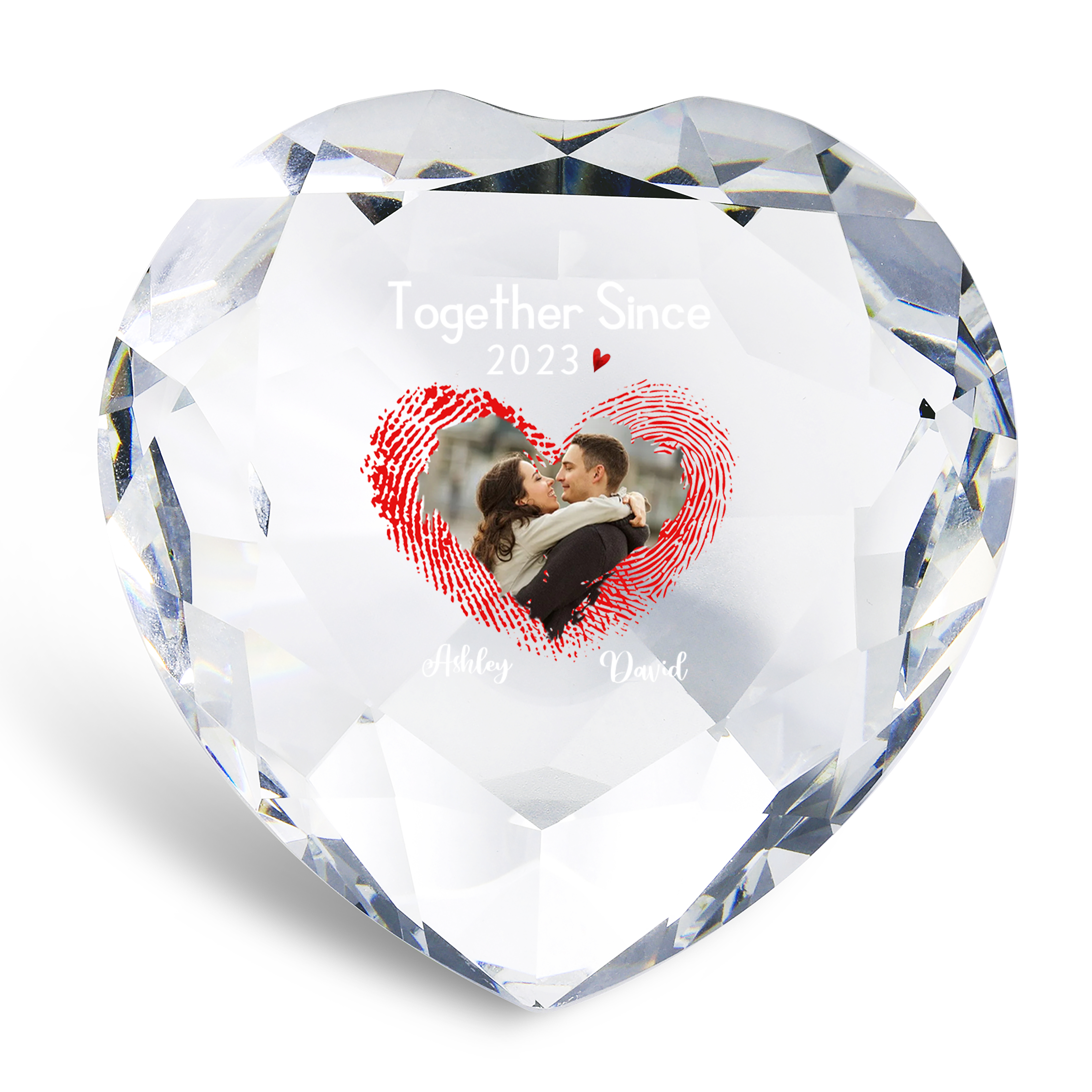 Decoración de vidrio de corazón con 2 Nombres, texto, año y foto personalizados para el AMOR-Jessemade ES