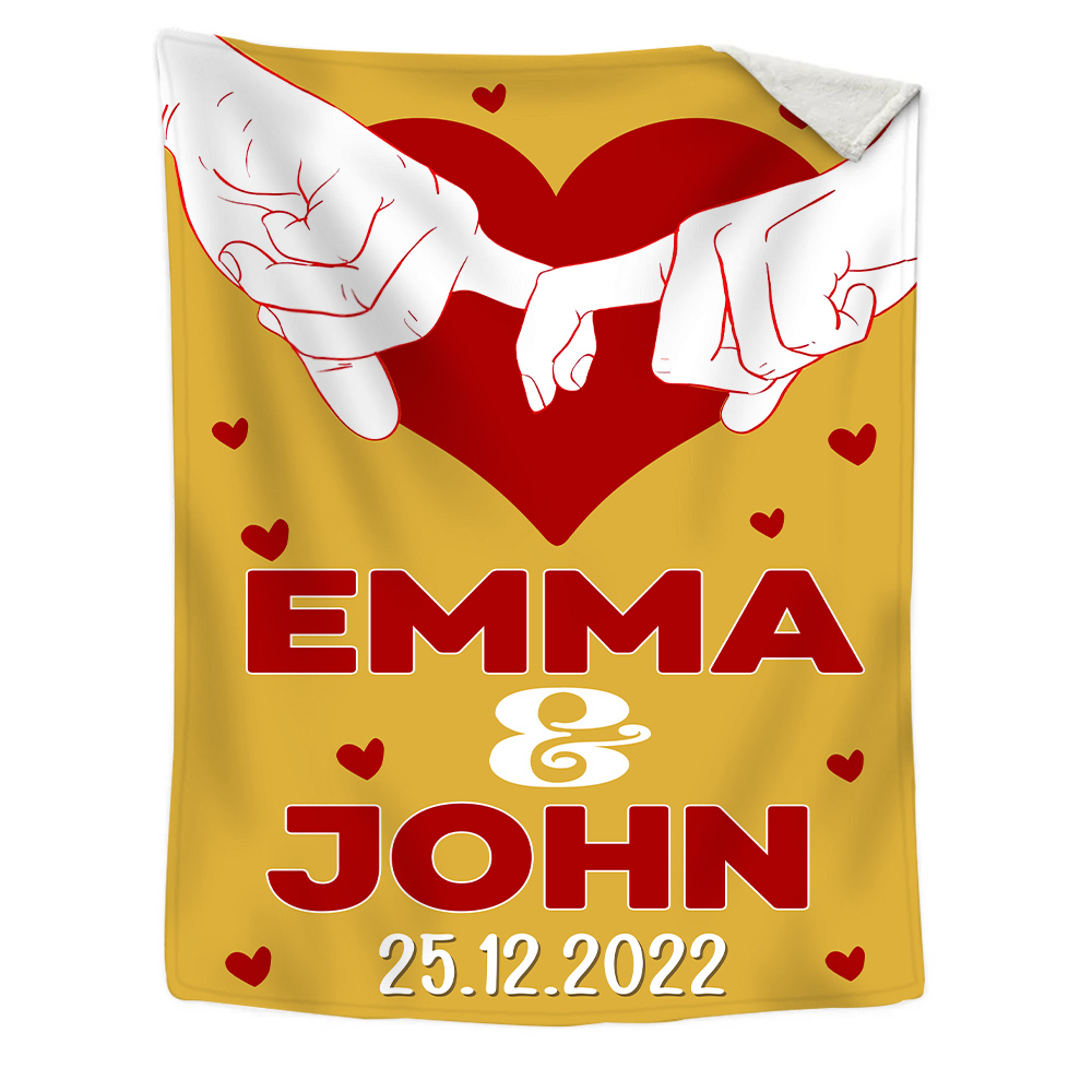 Pareja-Manta de buen calidad de dedos cogidos personalizada con nombres y fecha-Jessemade ES