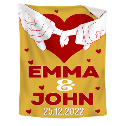 Pareja-Manta de buen calidad de dedos cogidos personalizada con nombres y fecha-Jessemade ES