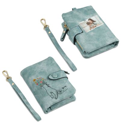 Cartera, billetera con 2 nombres y 1 foto personalizados mano con manito monedero clásico para mujer-Jessemade ES