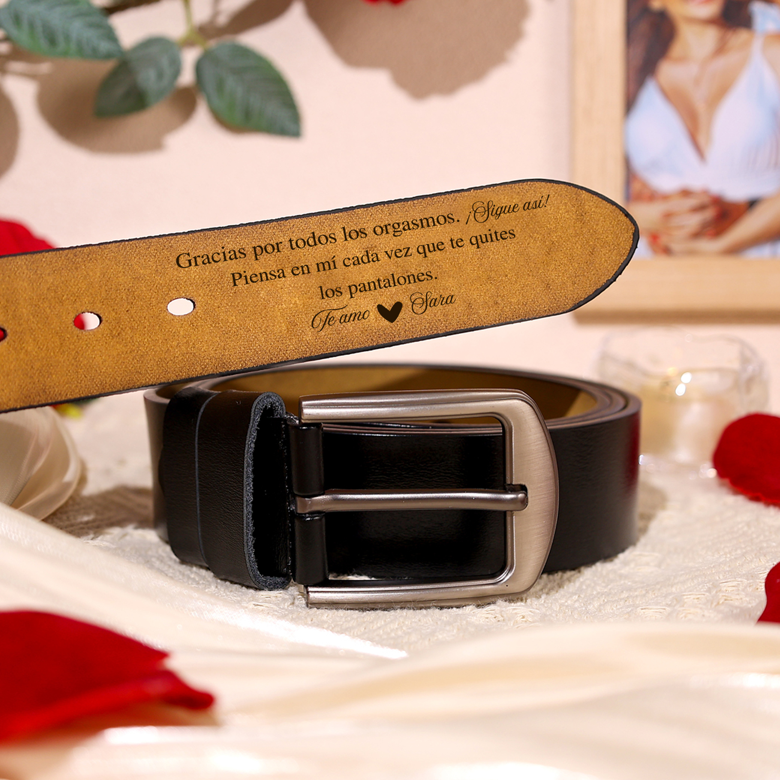 Cinturón de cuero con frases amorosos para hombre con 1 nombre y 1 texto personalizados regalo para pareja | Jessemade
