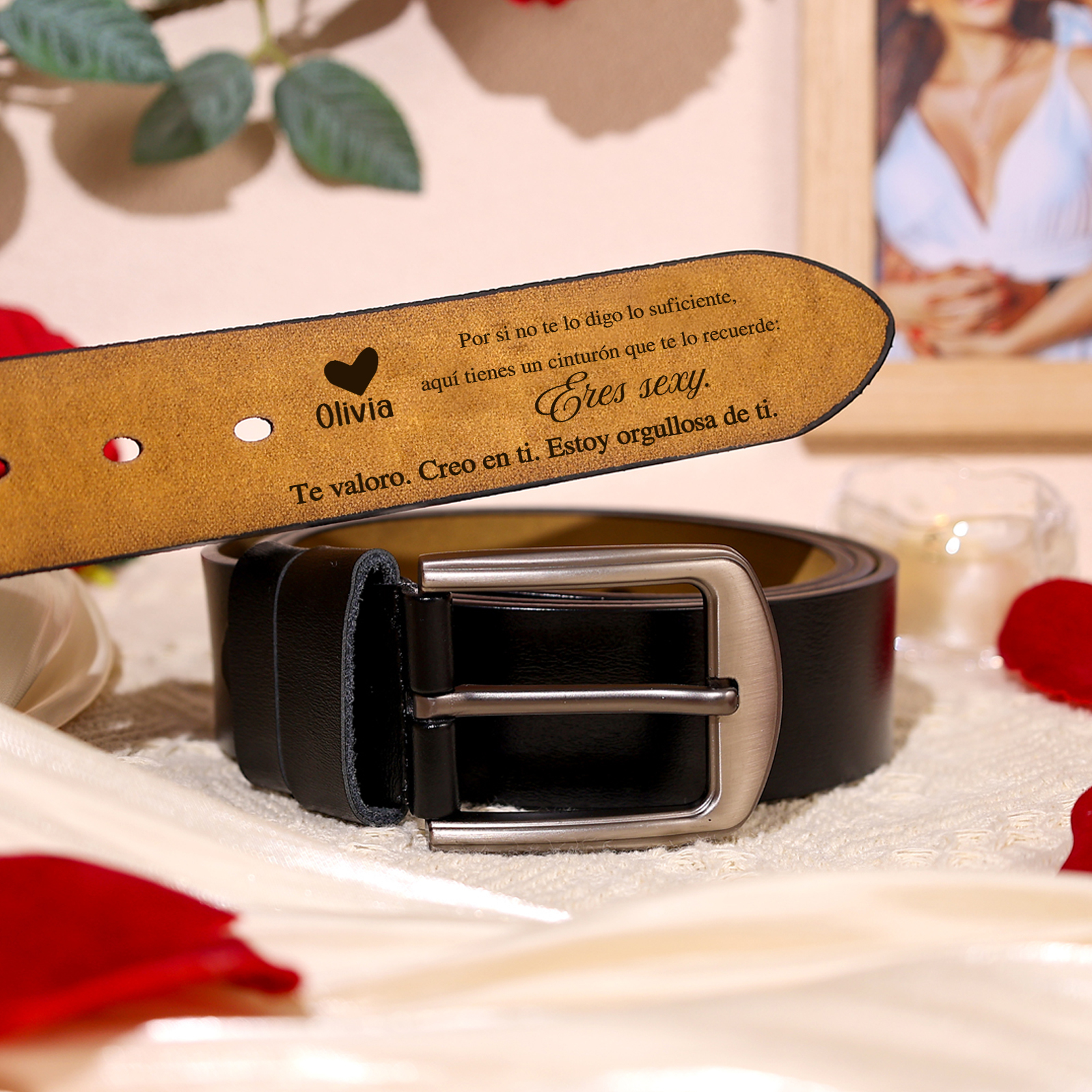 Cinturón de cuero con frases amorosos para hombre con 1 nombre personalizado regalo para pareja | Jessemade