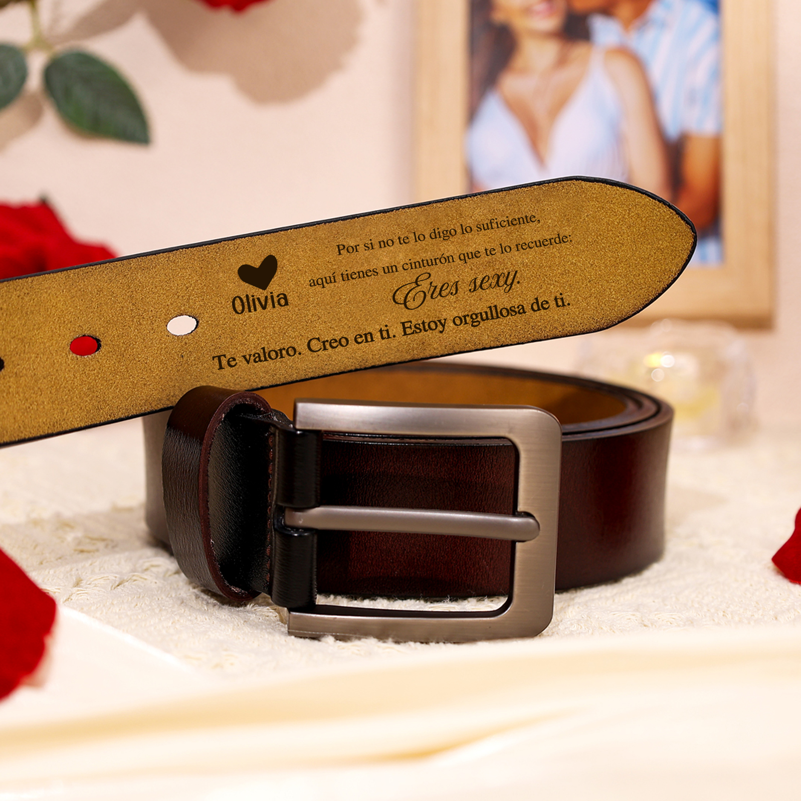 Cinturón para Pareja en Negro o Marrón con Nombre Personalizado | Regalo Original | Jessemade ES