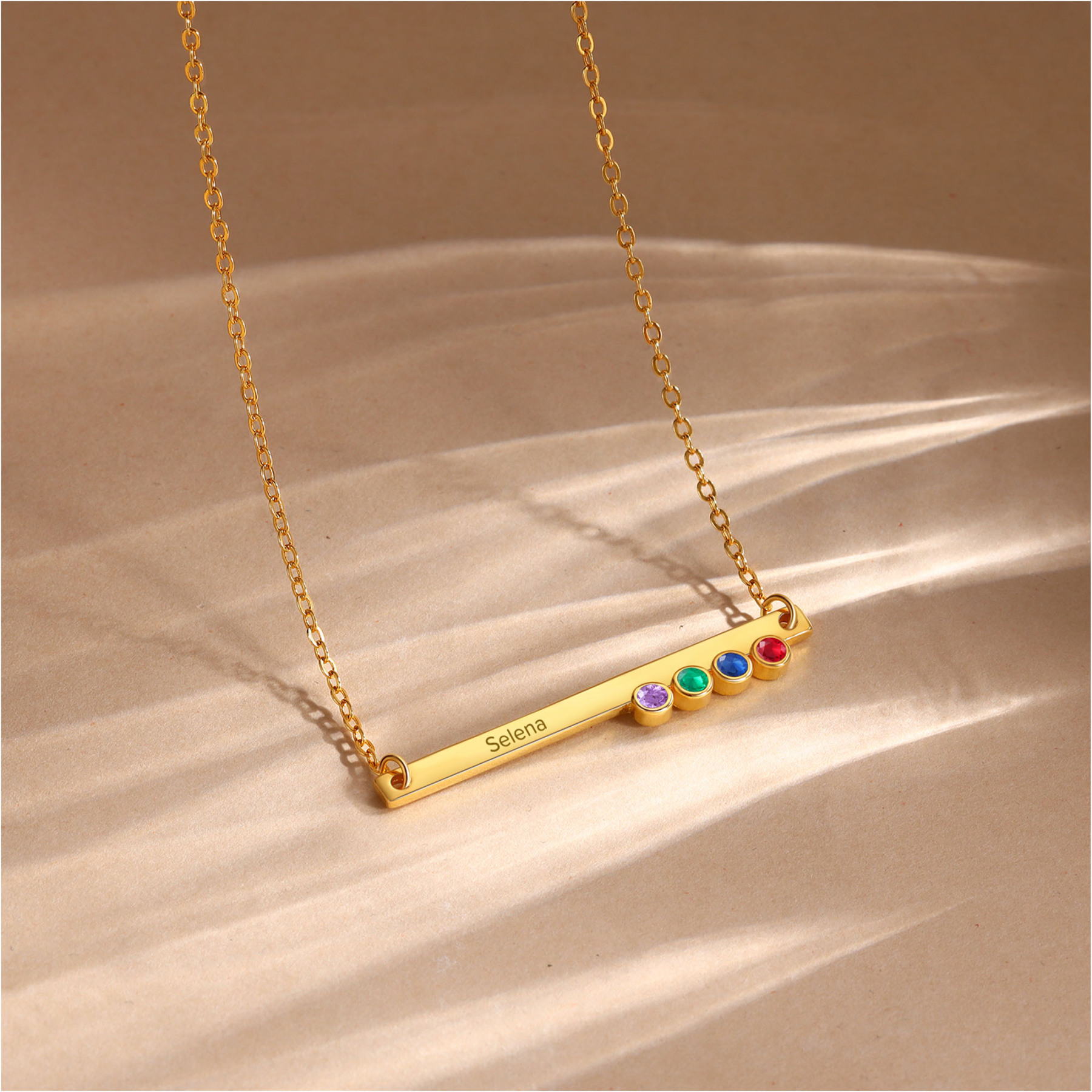 Collar con colgante de placa con 1-4 piedras de nacimiento personalizadas con texto-Jessemade ES