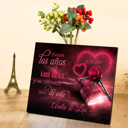Lámina libro de amor marco de madera para pareja personalizado con 2 nombres y fecha-Jessemade ES