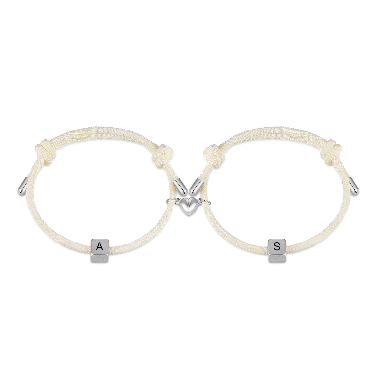 Pulseras de cuerda personalizadas para pareja con dije de corazón magnético grabado de dos letras-Jessemade ES