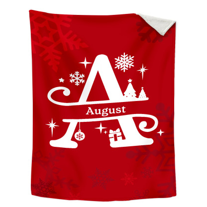 Manta de buen calidad de Navidad personalizada con 1 letra y 1 nombre-Jessemade ES