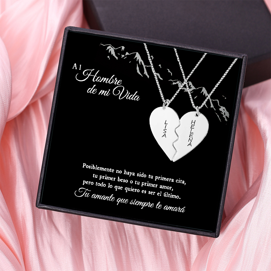 A mi hombre-Collar de 2 Piezas de Corazón Collar Pareja 2 Nombres Personalizados