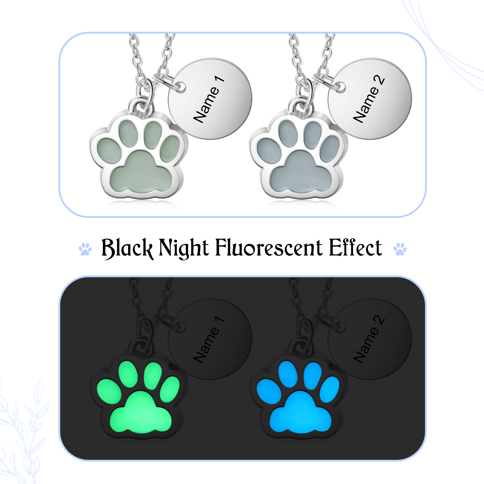 Collar para pareja de pata fluorescente con nombre personalizado-Jessemade ES