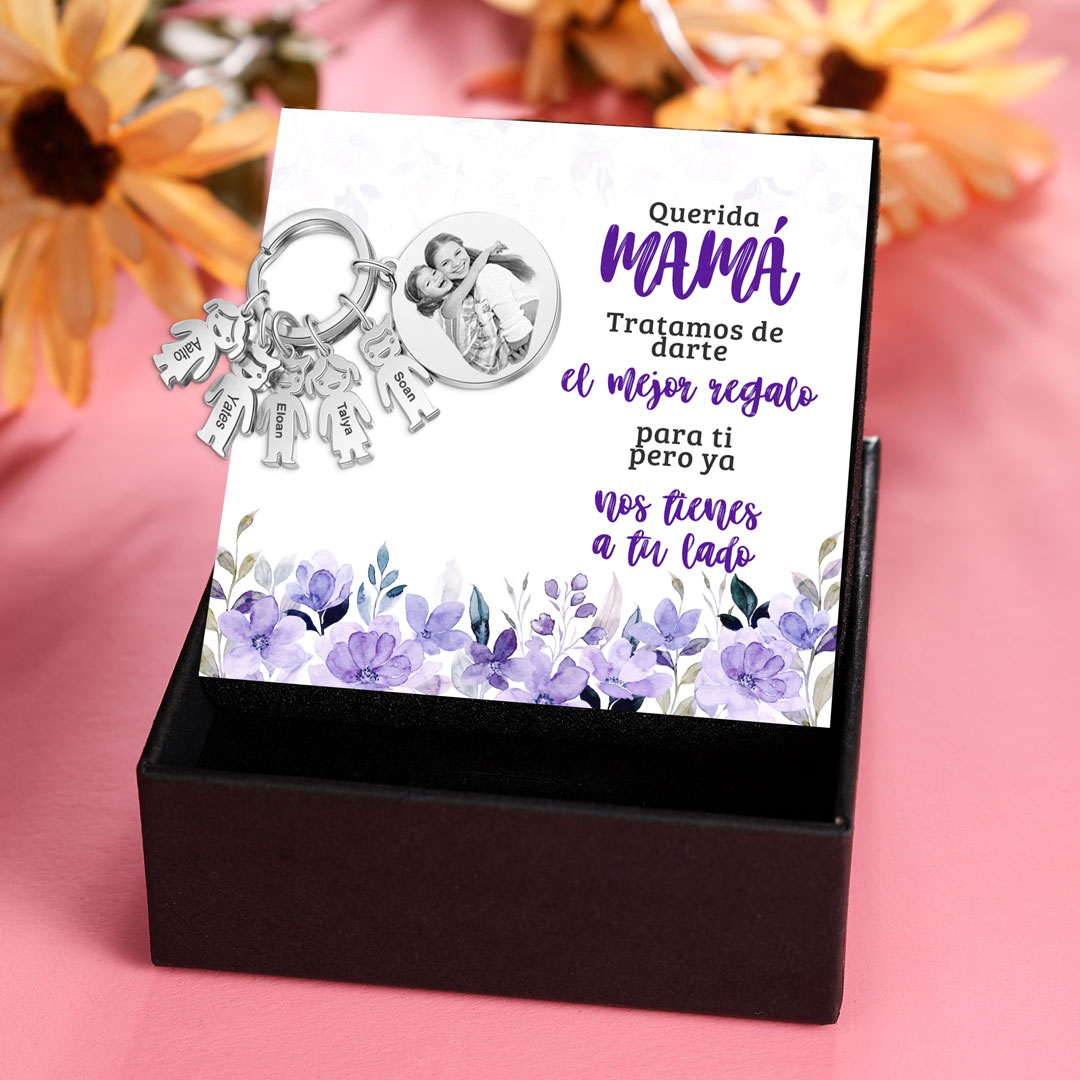 A mi mamá - Llavero 5 Nombres Personalizado Con Charms 5 Niños con Foto y Texto-Jessemade ES