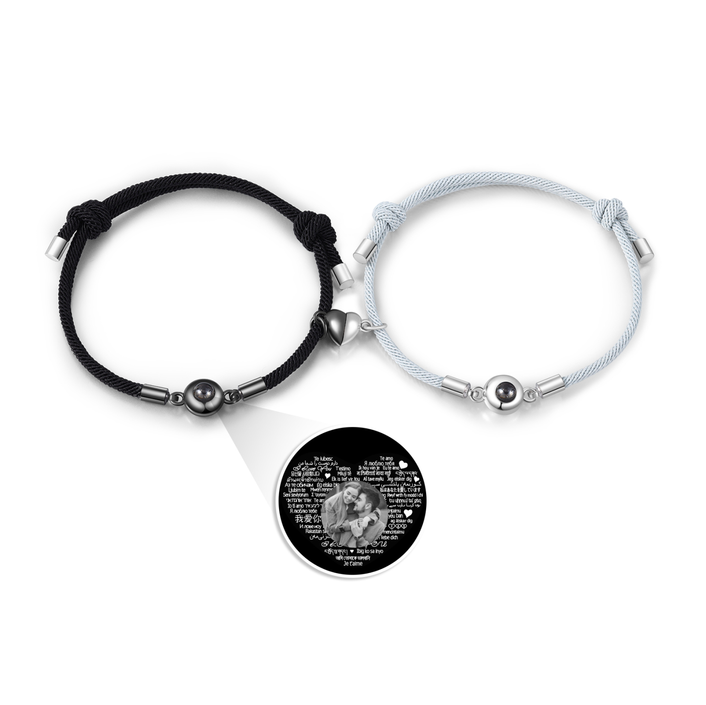 Pulsera para pareja con proyección de foto con dije de corazón magnético-Jessemade ES