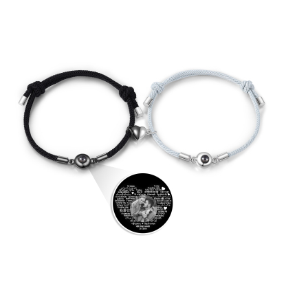 Pulsera para pareja con proyección de foto con dije de corazón magnético-Jessemade ES
