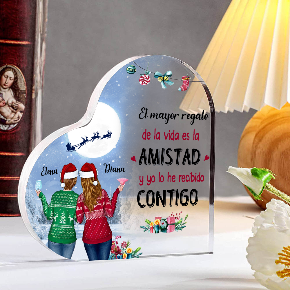 Navidad-Placa de acrílico en forma de corazón para amiga con 2 nombres personalizados-Jessemade ES