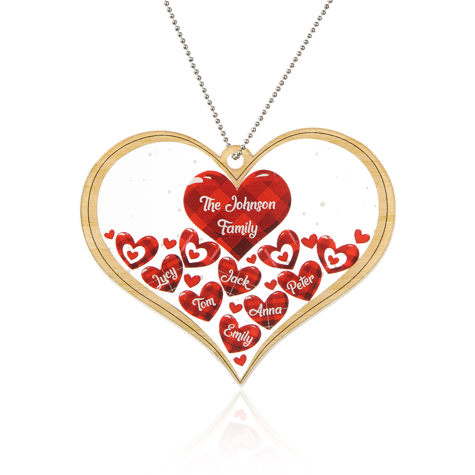 Navidad-Ornamento navideño de acrílico corazones con 6 nombres y 1 texto personalizados