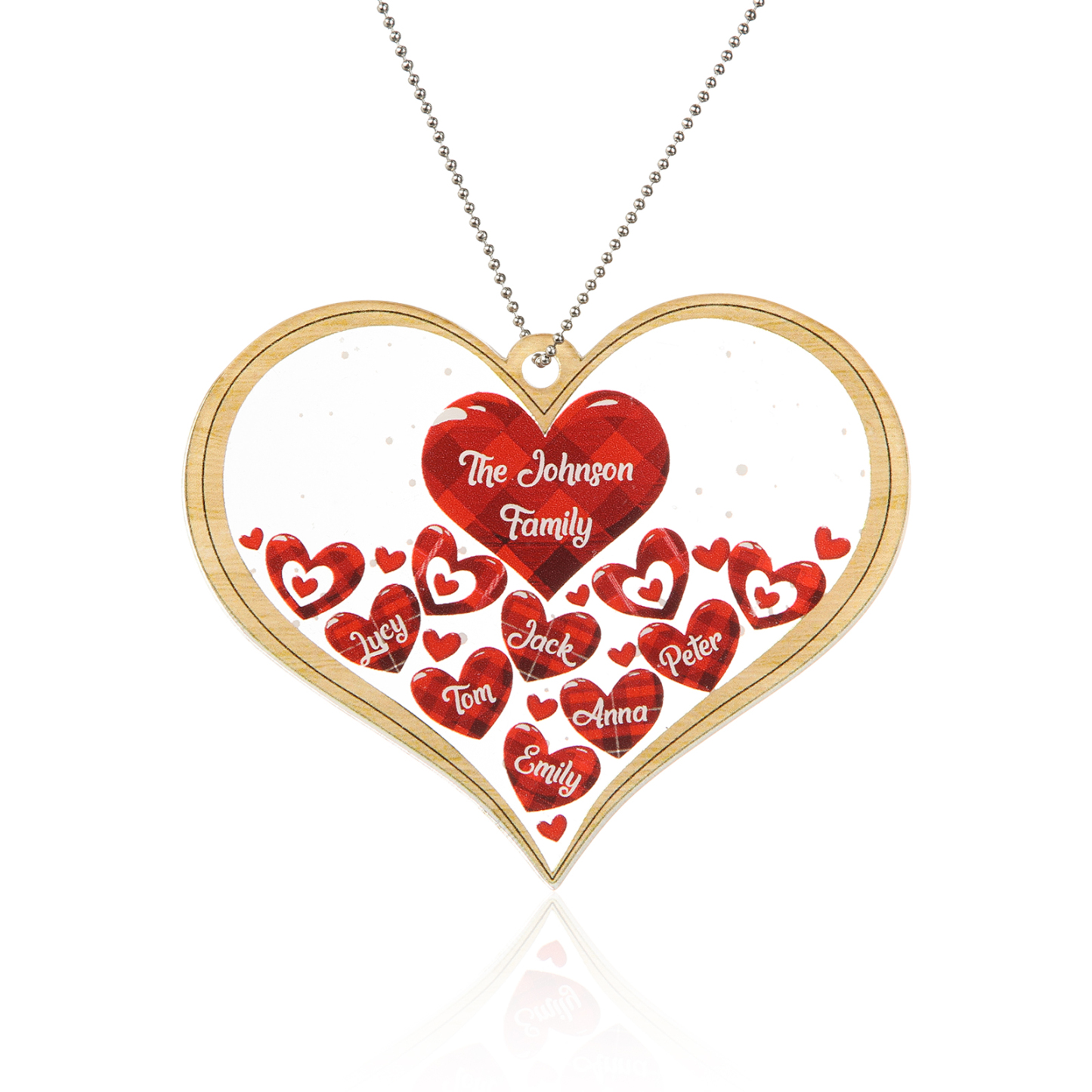 Navidad-Ornamento navideño de acrílico corazones con 6 nombres y 1 texto personalizados