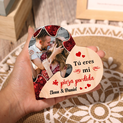 Candelero de madera para pareja con foto sin vela personalizado con 2 nombres-Jessemade ES