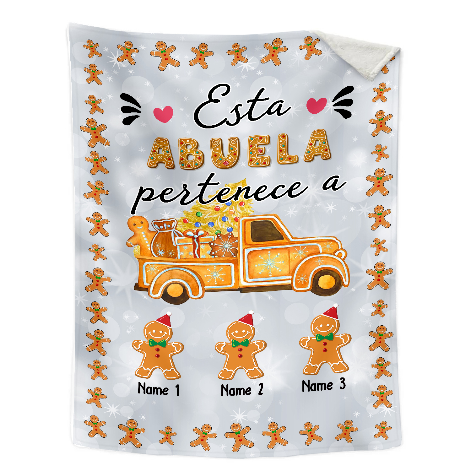 A mi abuela-Manta de buen calidad de Navidad hombres de jengibre personalizada con 3 nombres-Jessemade ES