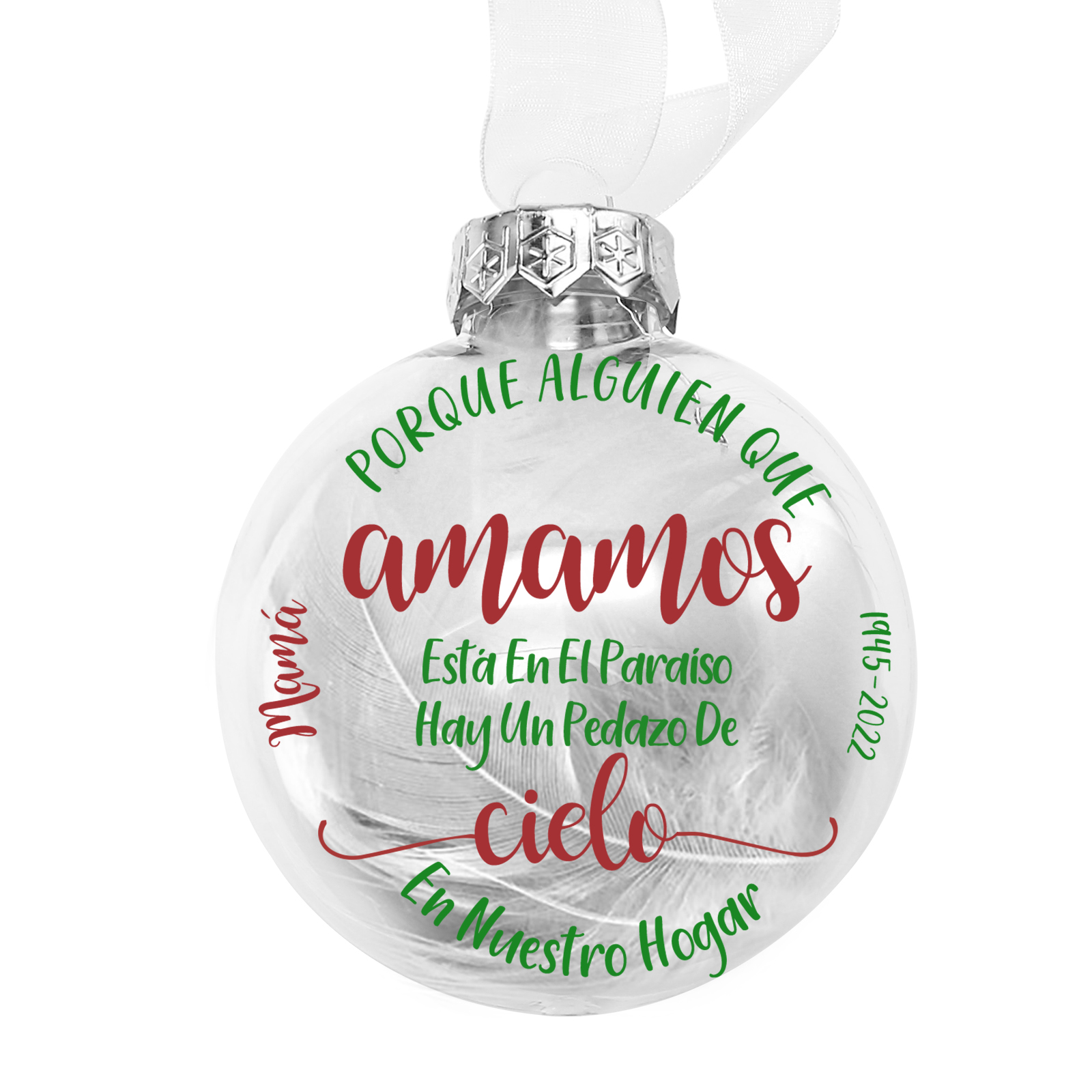 Bola navideña conmemorativa Adorno de Navidad nombre y años personalizados con pluma -Jessemade ES