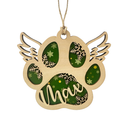 Navidad-Ornamento navideño de madera pata de perro con alas con 1 nombre personalizado