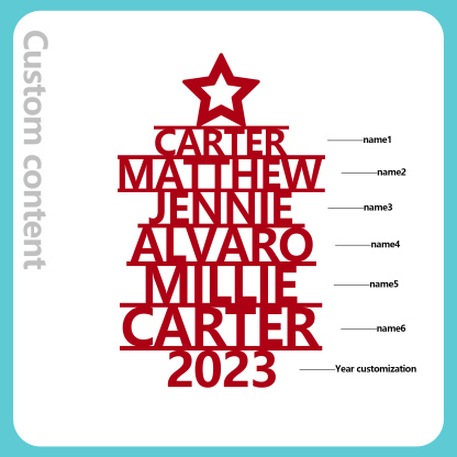 Navidad-Ornamento navideño de madera árbol de nombres con 6 nombres y año personalizados