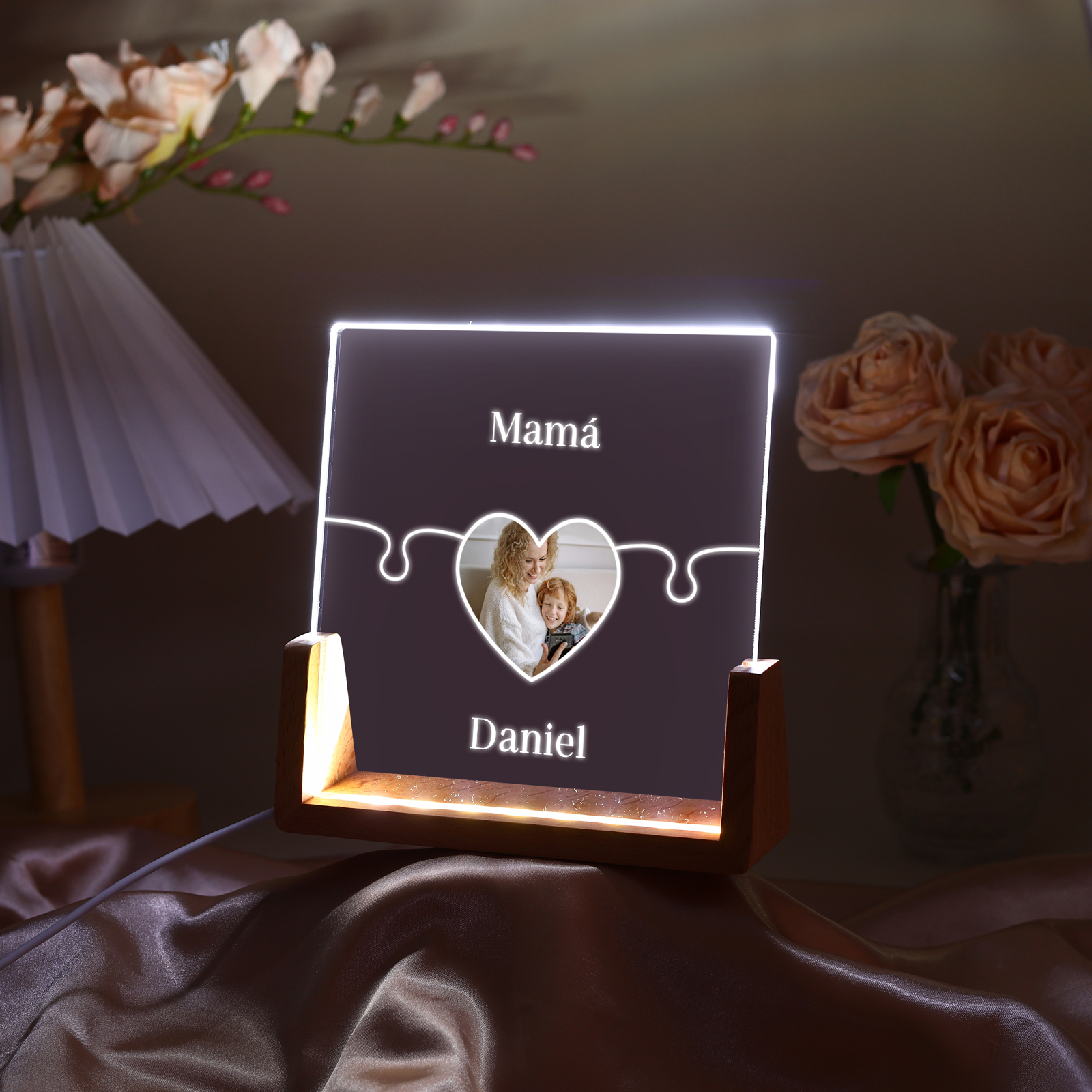 A mi mamá/abuela-Lámpara Personalizada con 2-7 Nombres y Foto "rompecabezas" 3D Ilusión Luz de Noche-Jessemade ES