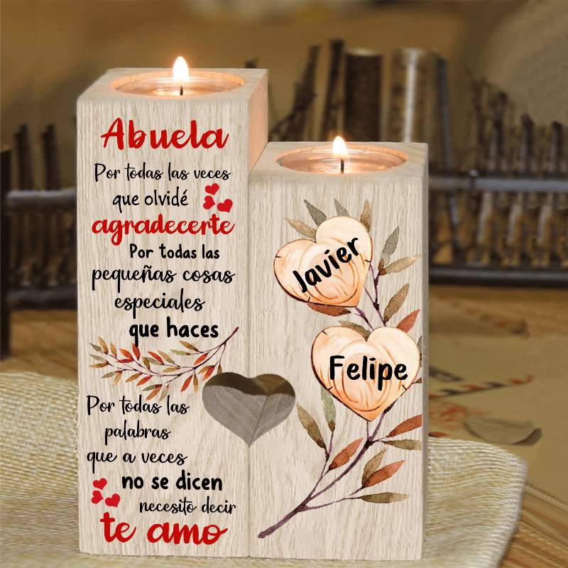 A mi abuela - Candelero de madera sin vela Corazones 2 nombres personalizados