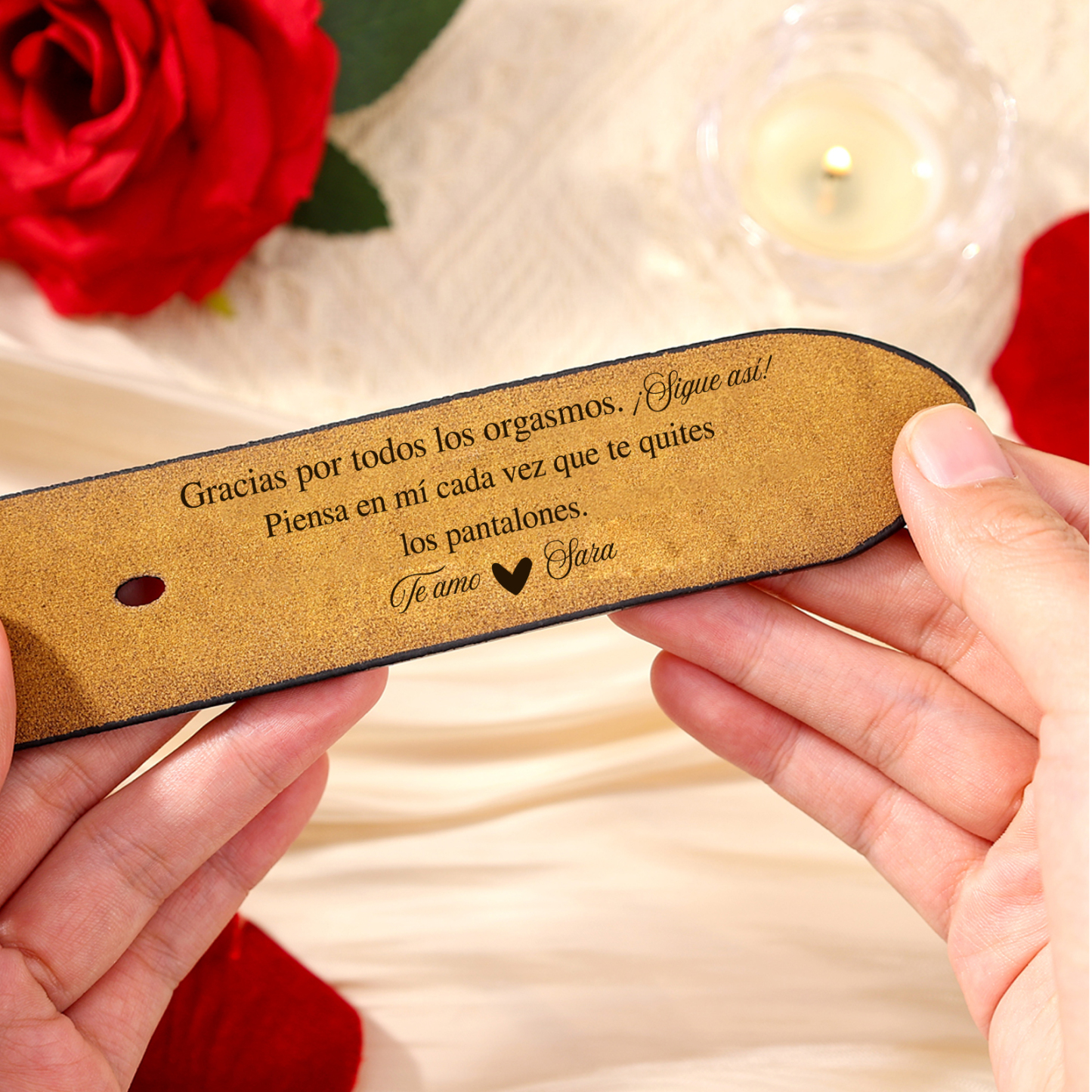 Cinturón de cuero con frases amorosos para hombre con 1 nombre y 1 texto personalizados regalo para pareja | Jessemade