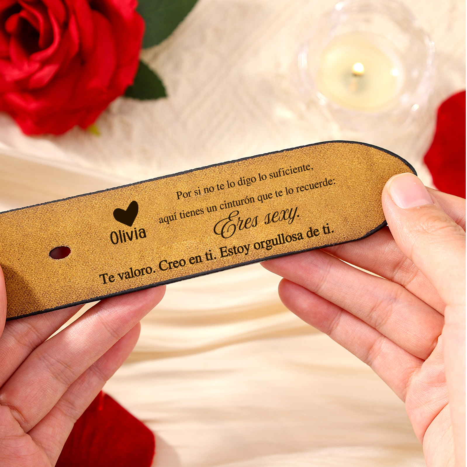Cinturón de cuero con frases amorosos para hombre con 1 nombre personalizado regalo para pareja | Jessemade