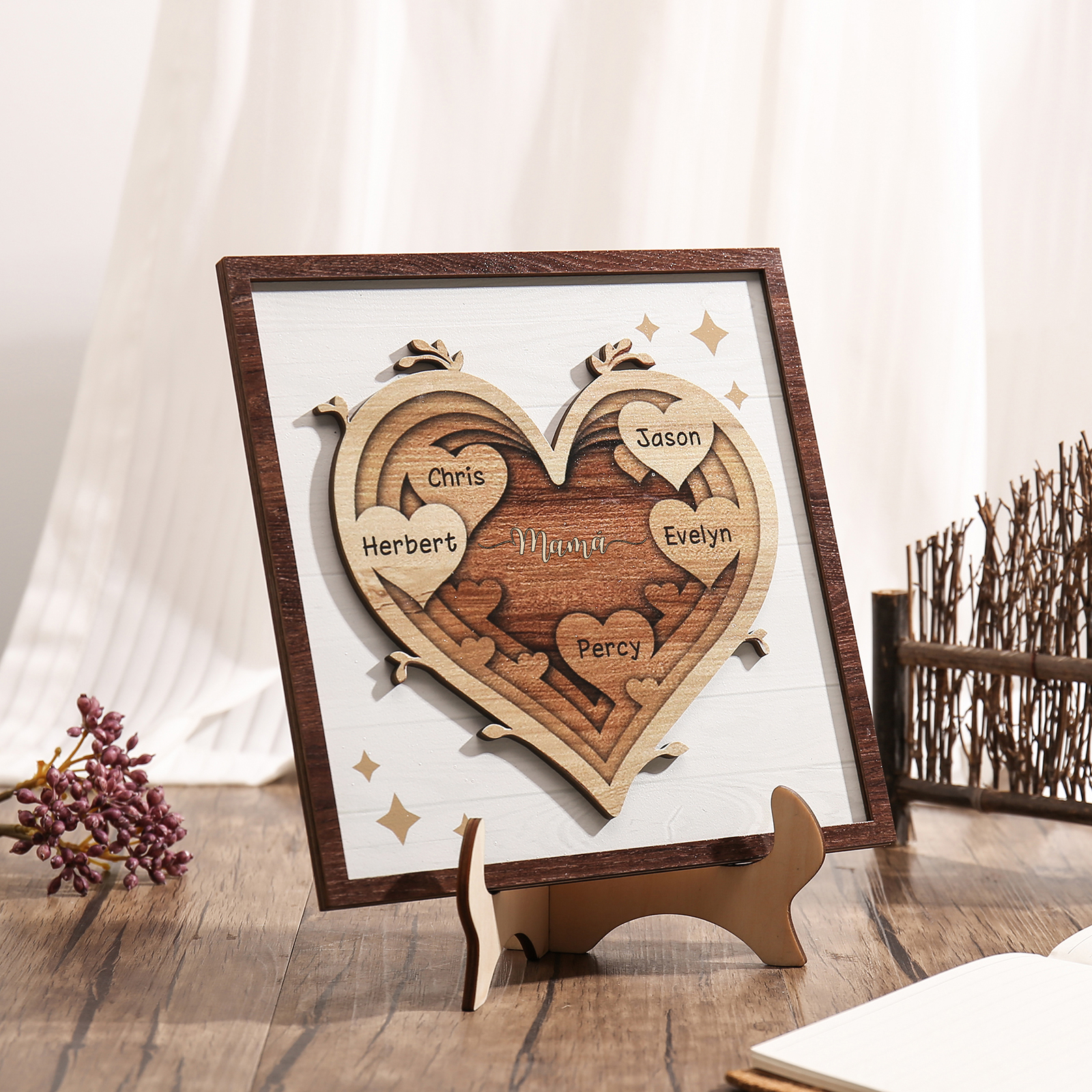 A mi mamá-Adorno 2-6 nombres personalizados decoración de madera de corazón-Jessemade ES