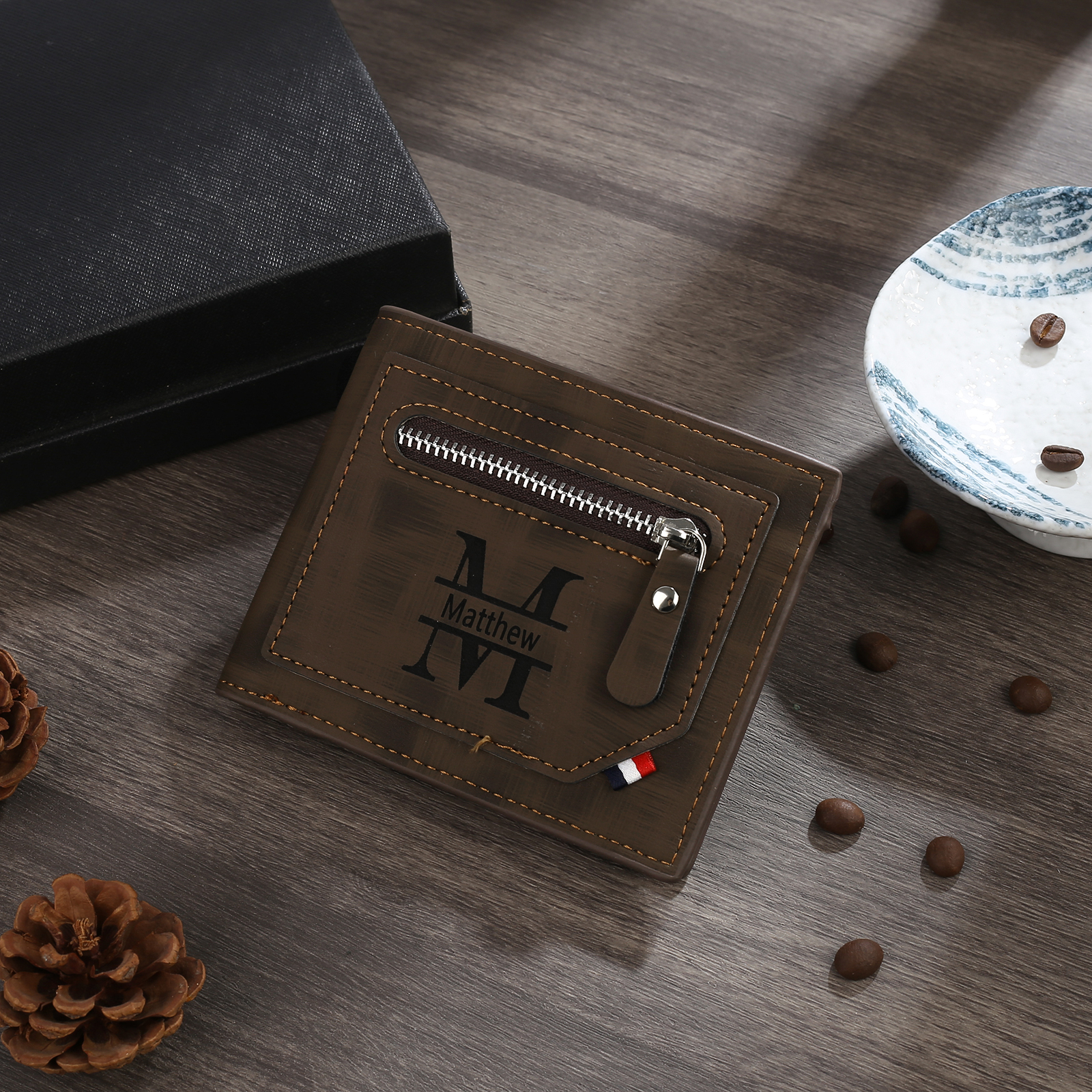 Cartera, billetera personalizada con 1 foto, 1 nombre y 1 letra monedero para hombre-Jessemade ES