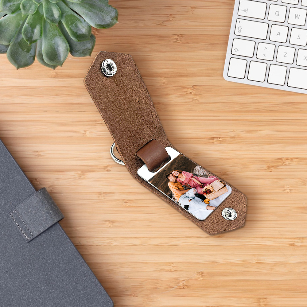 Llavero para pareja de cuero personalizado con texto y foto-Jessemade ES