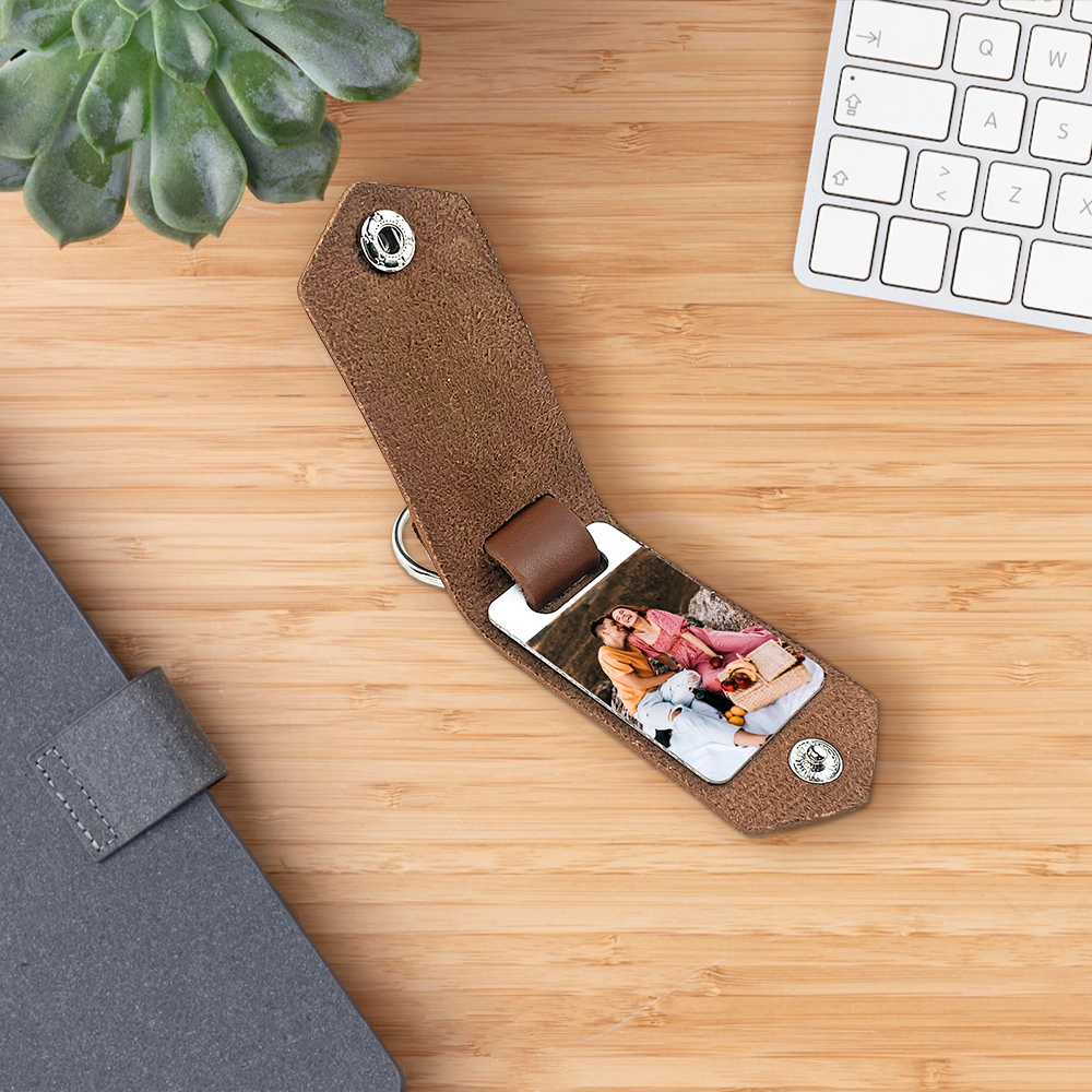 Llavero para pareja de cuero personalizado con texto y foto-Jessemade ES