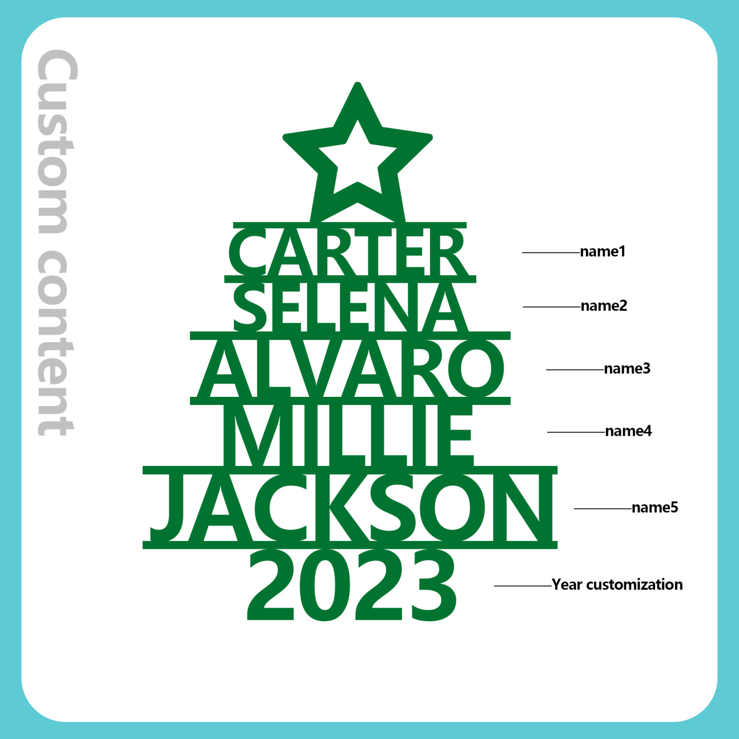 Navidad-Ornamento navideño de madera árbol de nombres con 5 nombres y año personalizados