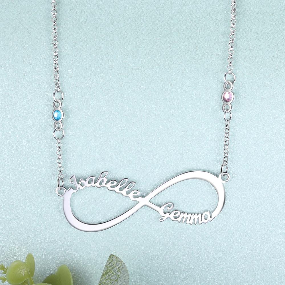 Collar para Mujer de "infinito" 2 Nombres y 2 Piedras de Nacimiento Personalizados