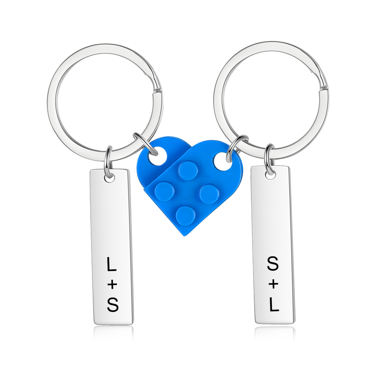 Llavero con piezas de corazón para pareja 2 letras personalizadas-Jessemade ES