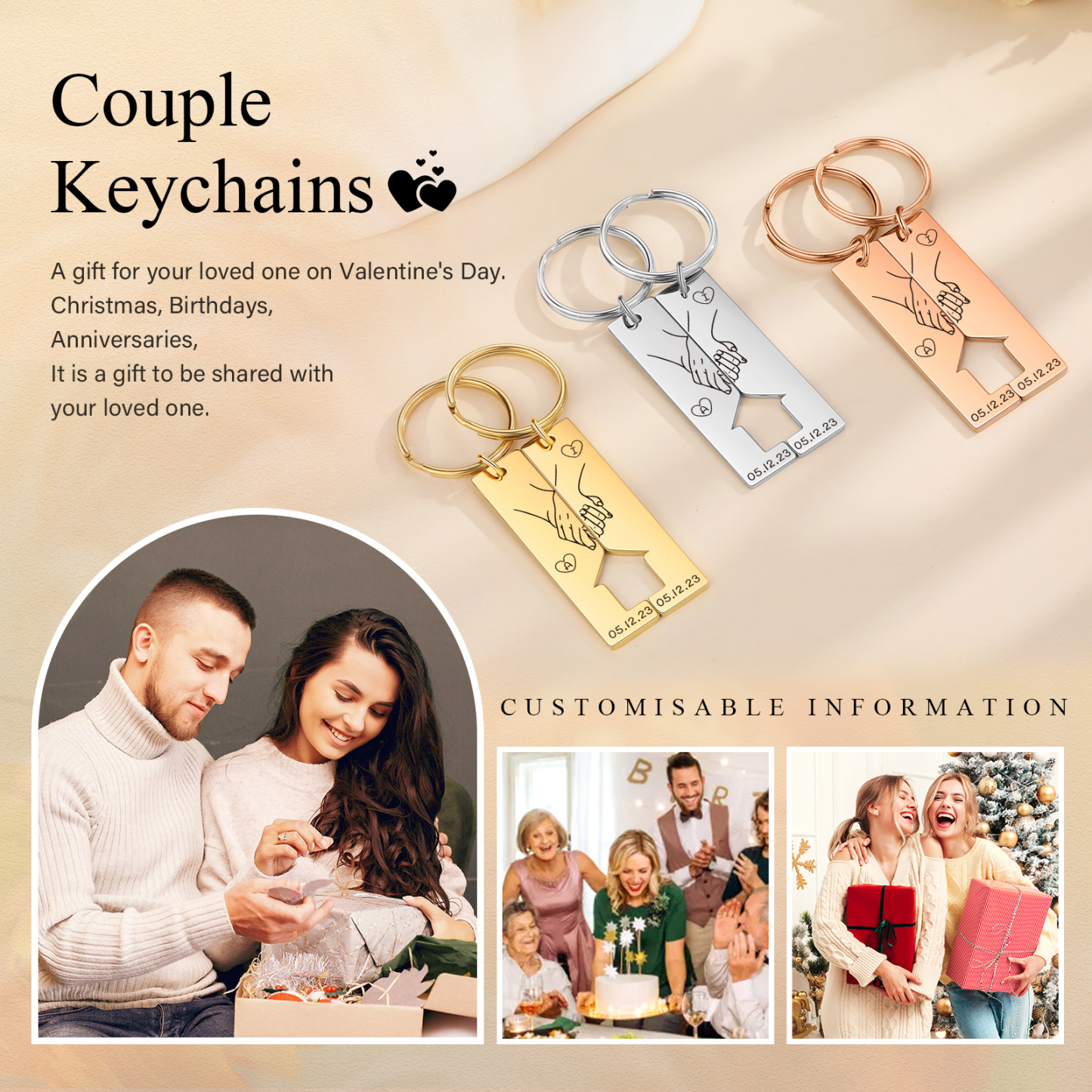A mi querido-Llavero con casa encajada para pareja manos cogidas 2 letras personalizadas con fecha-Jessemade ES