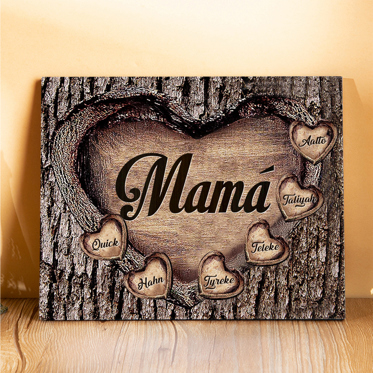 A mi mamá-Lámina marco de madera para mamá personalizado con 6 nombres-Jessemade ES