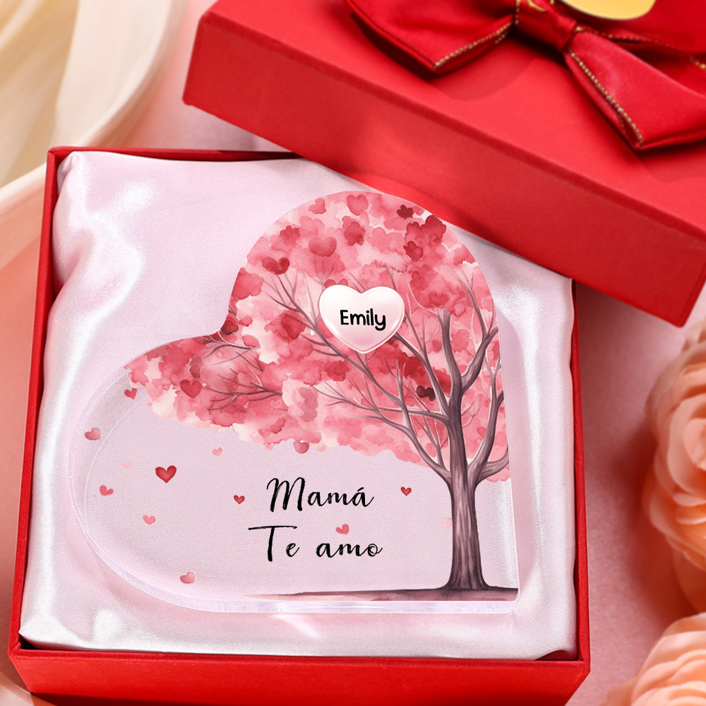 A mi mamá/abuela-Placa de acrílico "Árbol" en forma de corazón 1 nombre y 1 texto personalizados-Jessemade ES
