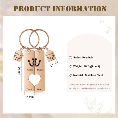 Llavero para pareja herradura 2 letras, 2 nombres personalizados con fecha dije de casa-Jessemade ES