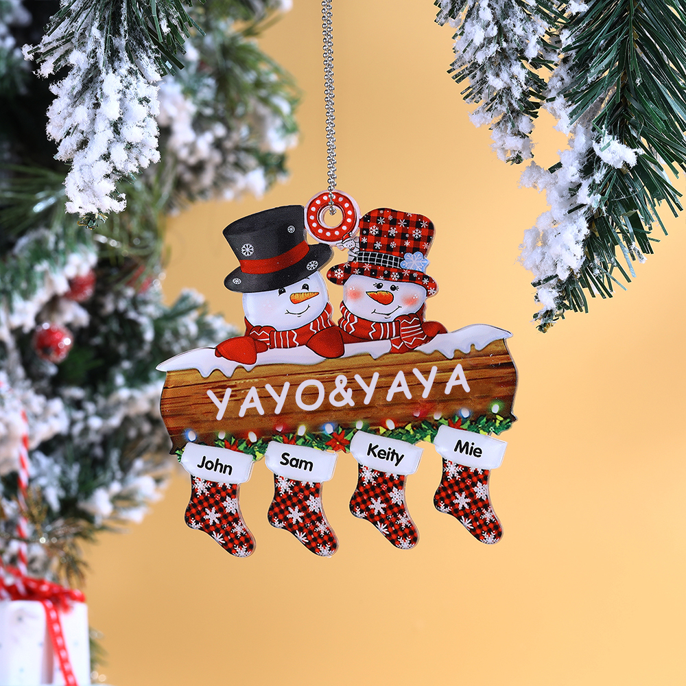 Navidad-Ornamentos Navideños de Acrílico Muñecos de Nieve 4 Nombres con Texto Personalizados
