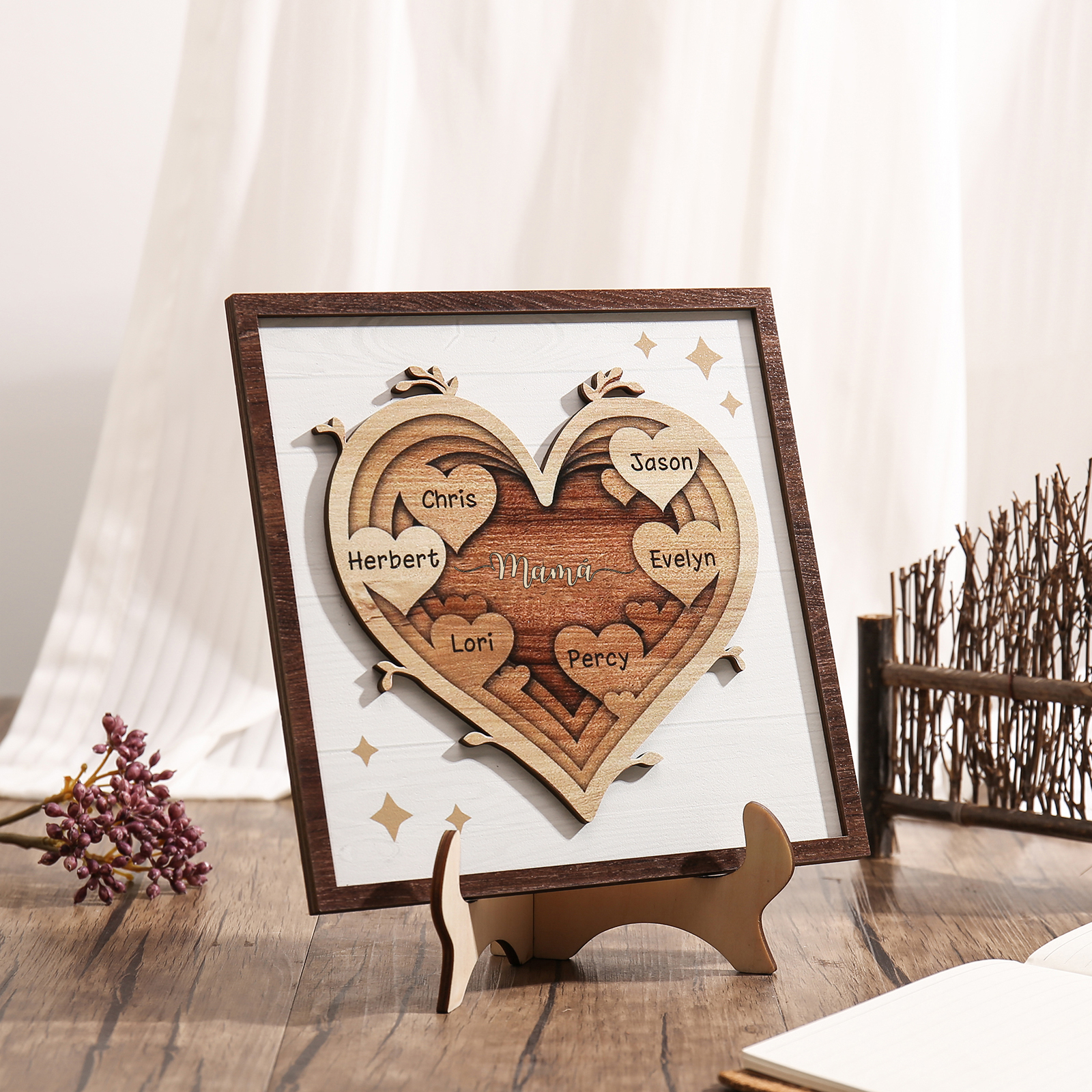 A mi mamá-Adorno 2-6 nombres personalizados decoración de madera de corazón-Jessemade ES