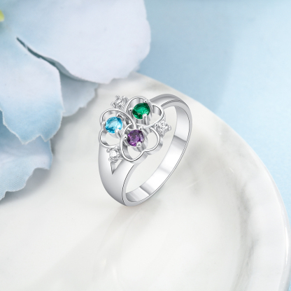 Anillo de Plata 925 con 3 Nombres Personalizados y 3 Piedras de Nacimiento