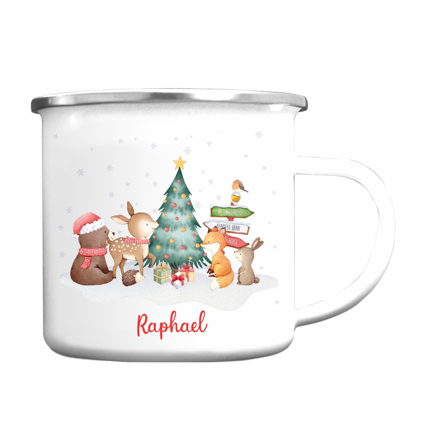 Navidad-Taza fiesta de animales para niños con 1 nombre personalizado-Jessemade ES