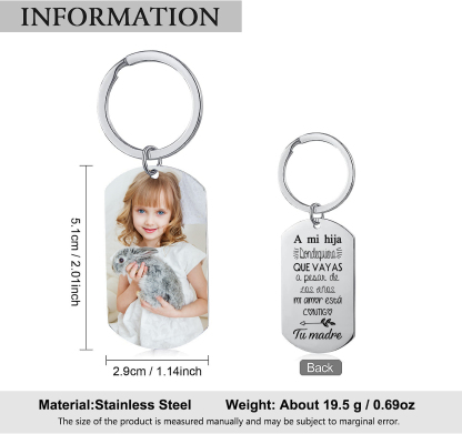 A mi hija-Llavero de placa "mi amor está contigo" de padres 1 foto personalizada-Jessemade ES