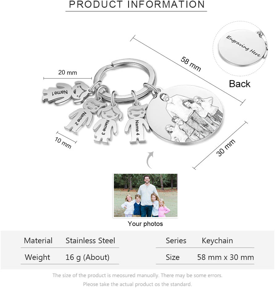 A mi papá - Llavero 4 Nombres Personalizado Con Charms 4 Niños con Foto y Texto-Jessemade ES