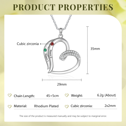 Collar en corazón con 2-5 nombres personalizados y 2-5 piedras de nacimiento-Jessemade ES