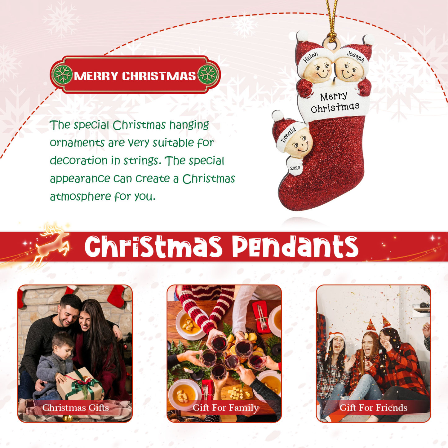 Navidad-Ornamentos Navideños de Madera Calcetín 3 Nombres con Texto Personalizados